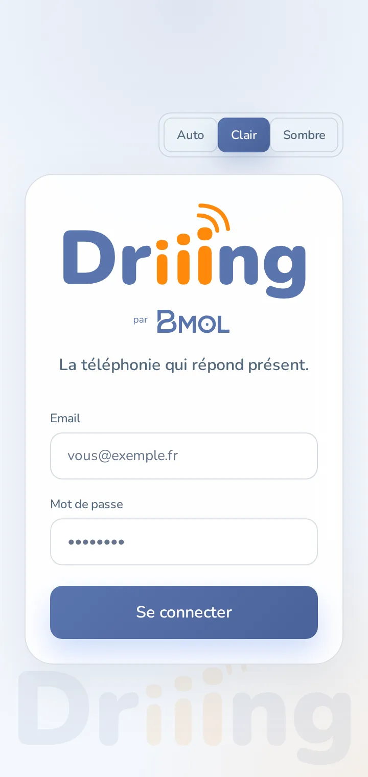 Écran de connexion de Driiing