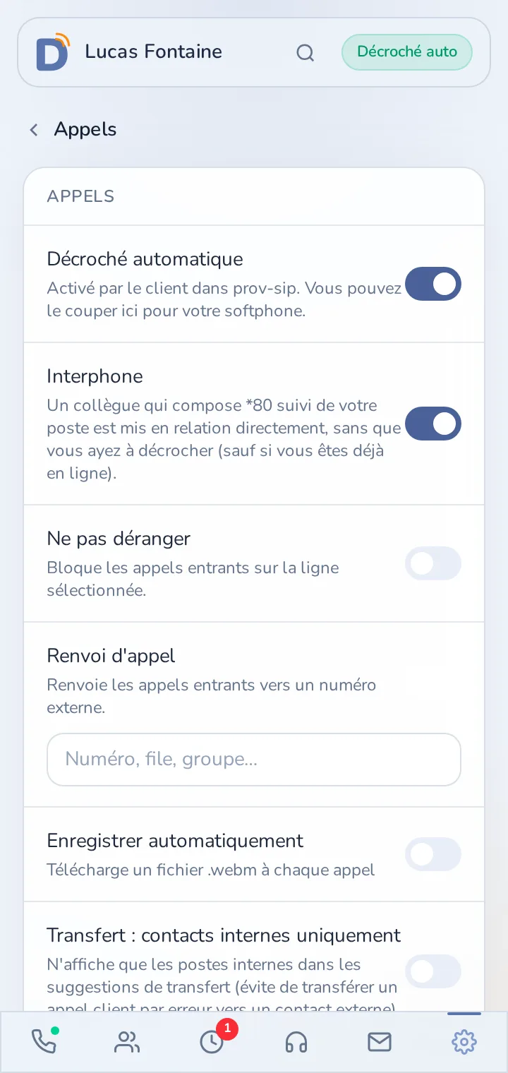 Réglages des appels