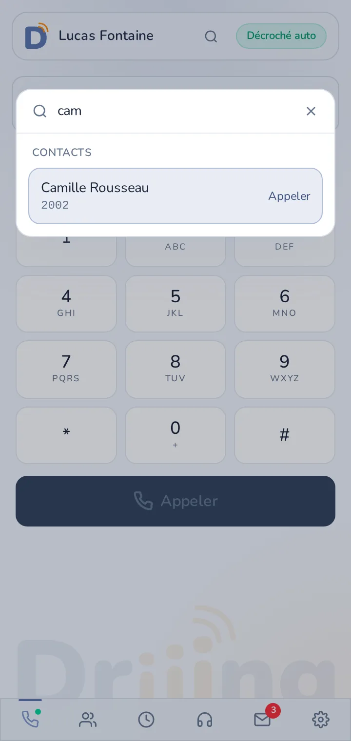 Recherche rapide Ctrl+K dans Driiing