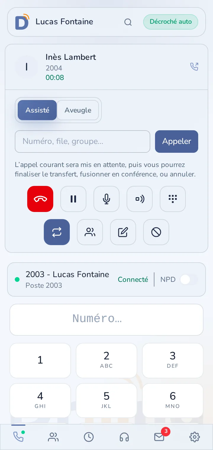 Panneau de transfert dans Driiing